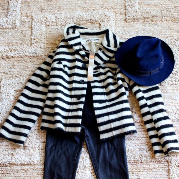Good cond JUNYA WATANABE Commes does Garçons Black & white wool stripe jacket- M - Picture 4 of 6